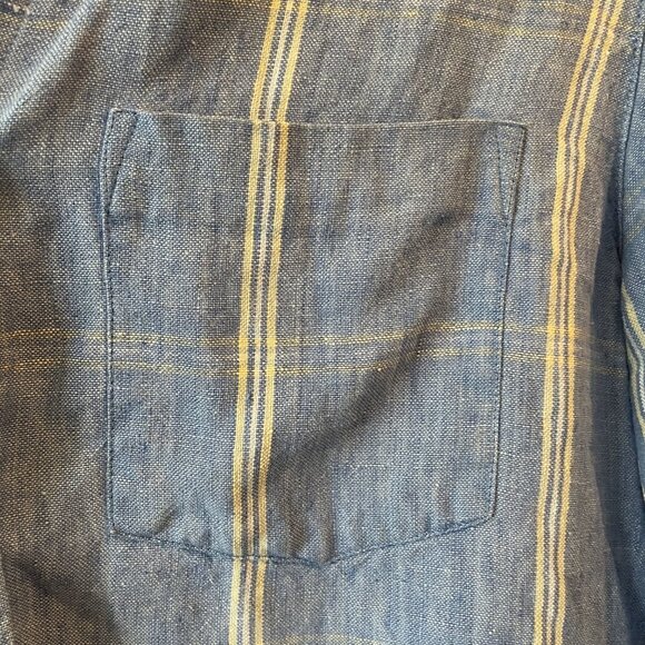 100% Linen Classic Blouse Blue Button Down Shirt Parisian Works Medium Petite - Picture 4 of 8